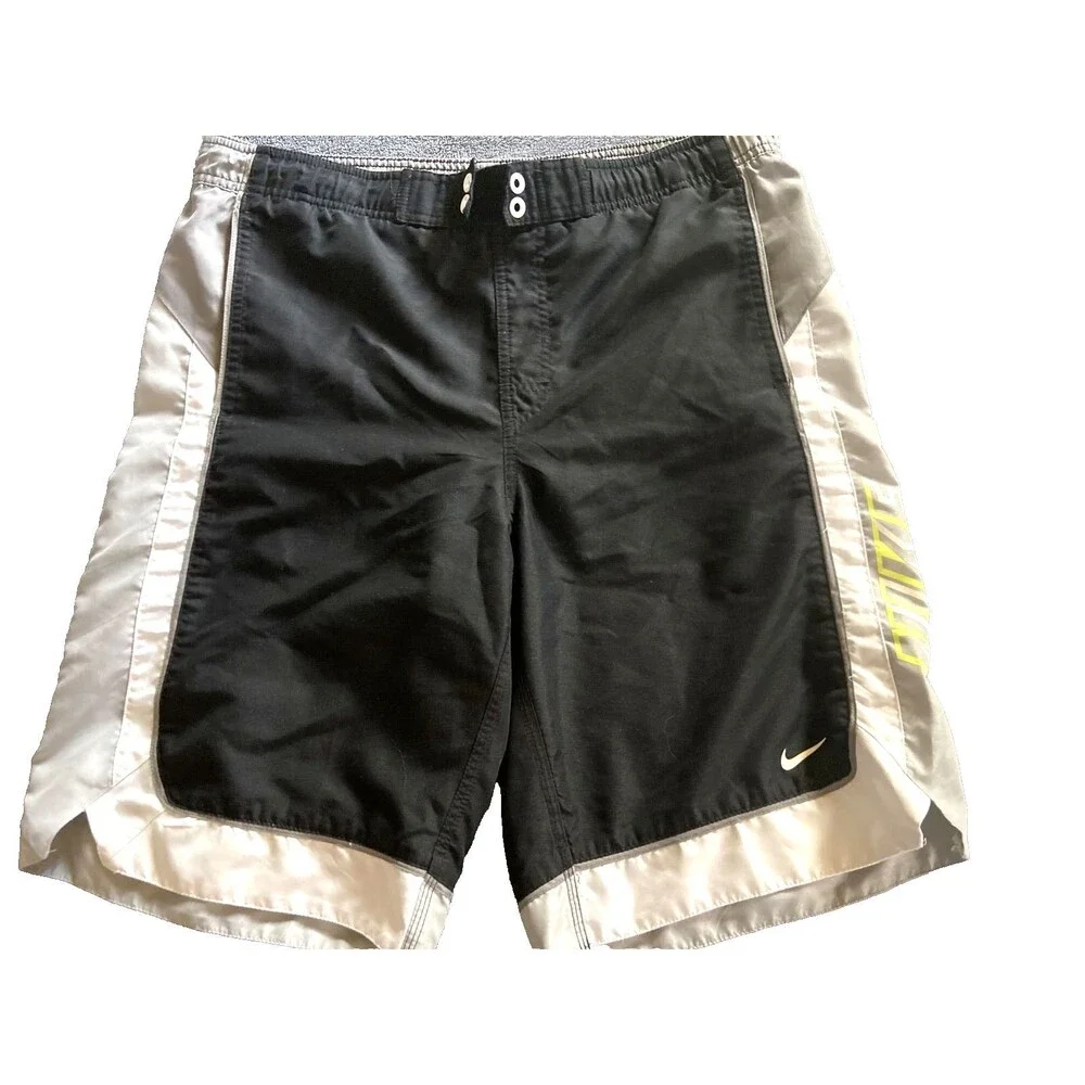 Nike Swim Shorts Board Shorts Men's, Small, Black Gray, White Lined, Pockets